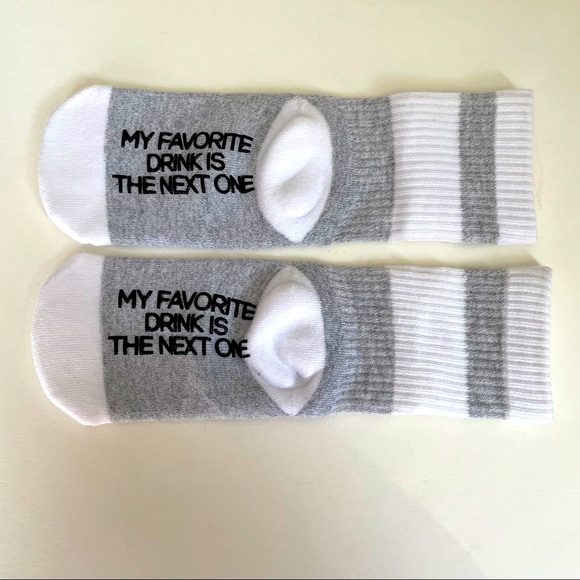 My Favorite Drink Is The Next One Grey Crew Socks - Picture 1 of 2